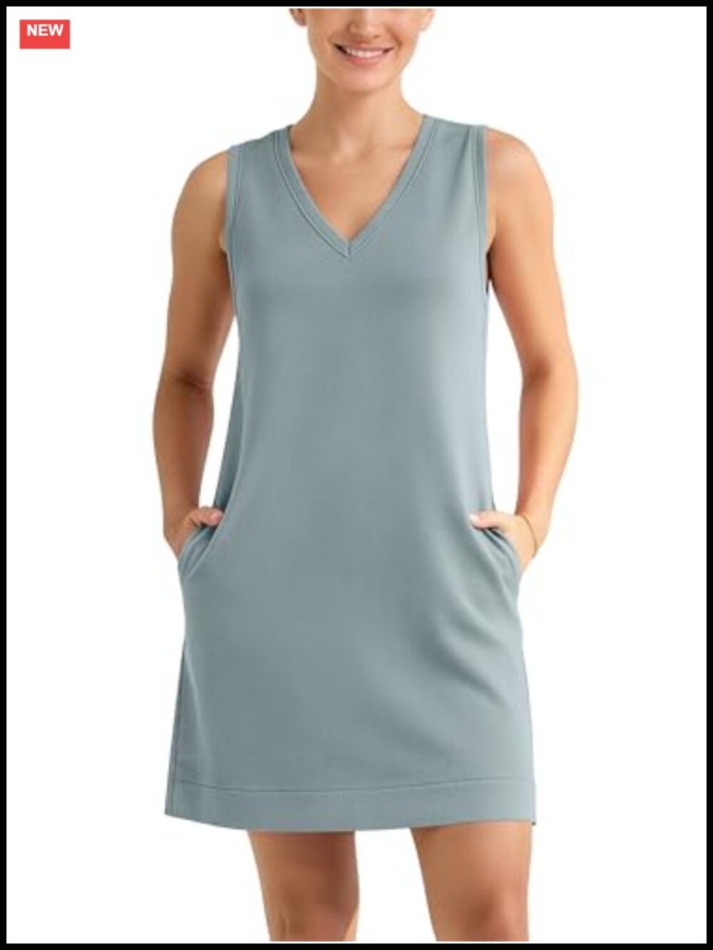 Women's Sleeveless V-Neck Tank Dress with Pockets, Modal Blend, Relaxed Fit